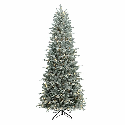 (B27) Pre-Lit Flocked Elowen Spruce Christmas Tree, 7.5'