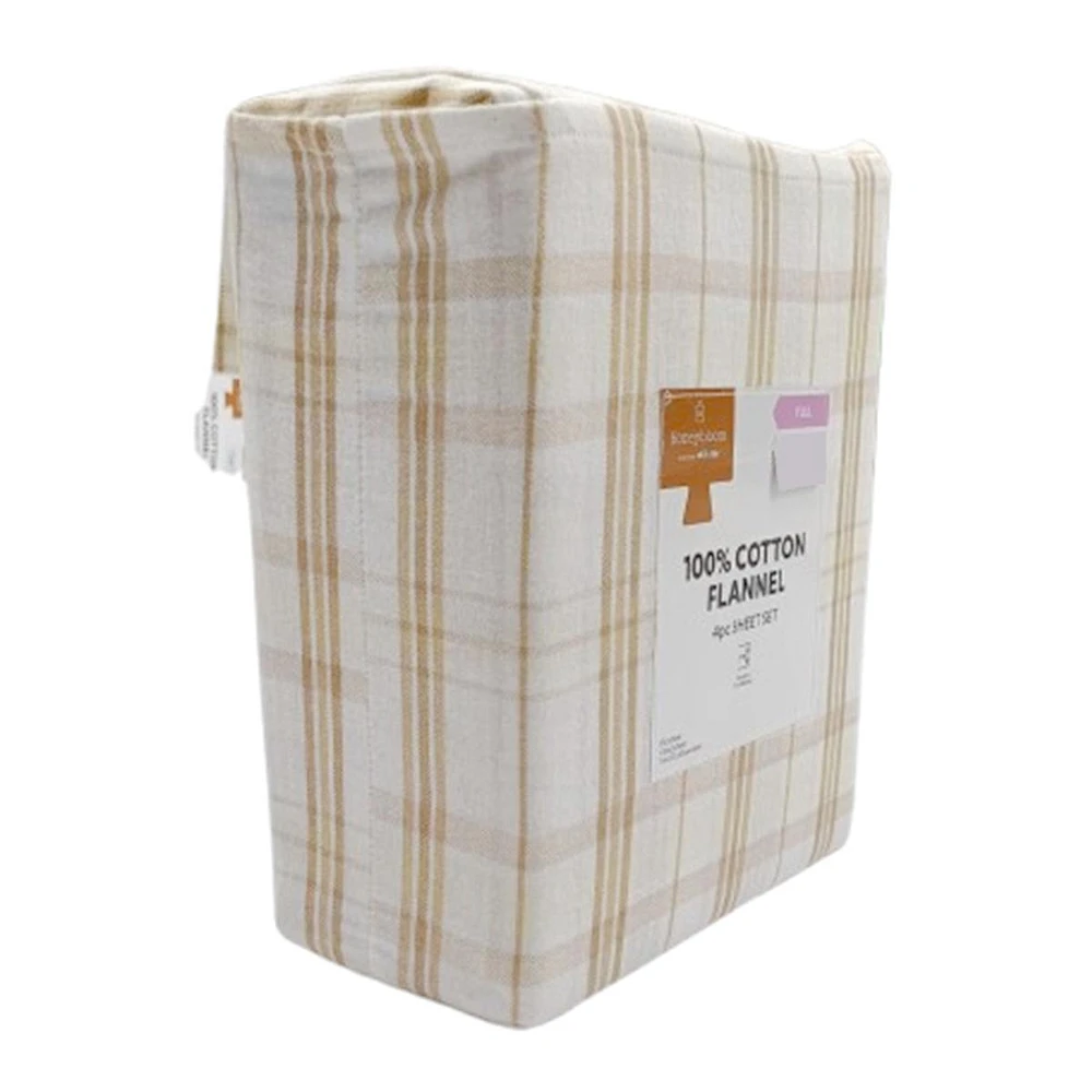 Tan Plaid Flannel Sheet Full