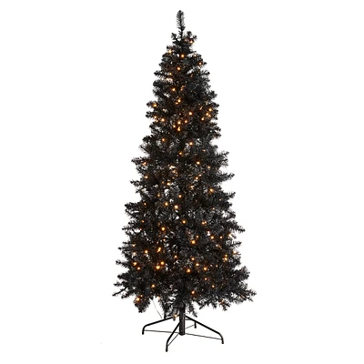 (B8) Pre-Lit Black Fir Tree, 7'