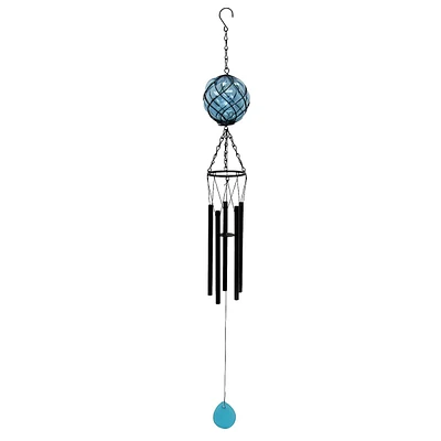 Blue Glass Orb Metal Wind Chime, 29.7"