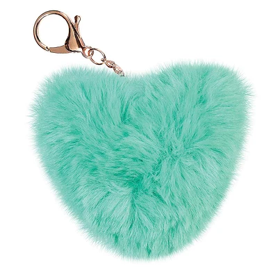 Heart Furry Pom-Pom Clip Turquoise