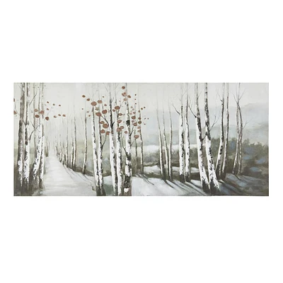 Misty Morning Birch Forest Enhanced Canvas Wall Art, 72x32