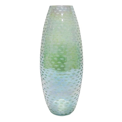 Sea Blue Etched Glass Vase, 12"