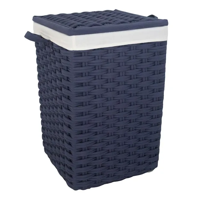 at Home Round Collapsible Canvas Laundry Hamper with Drawstring Liner, Navy Blue