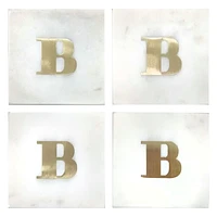 Set of 4 Marble & Brass Monogram Coasters