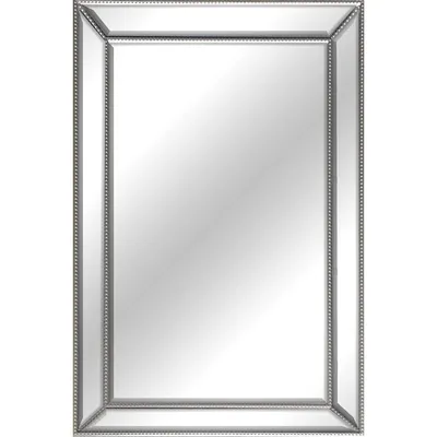 Silver Beaded Framed Beveled Rectangle Wall Mirror, 24x36