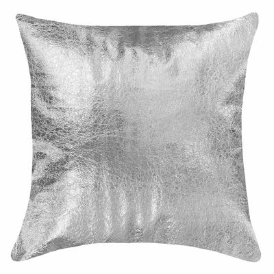 Metallic Silver Faux Leather Throw Pillow, 18"
