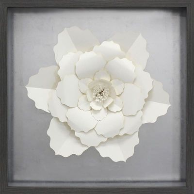 24X24 White 3D Floral Framed/Glass