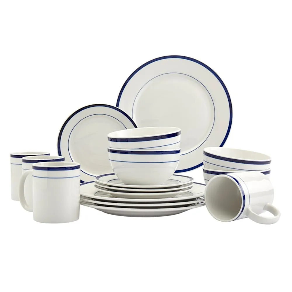 16-Piece Blue Rim Ceramic Dinnerware Set