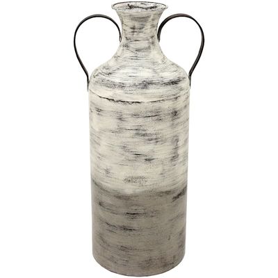 Gray Two-Tone Iron Vase with Handles, 17"