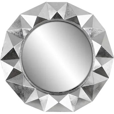 Silver Geometric Dimensional Round Wall Mirror, 36"