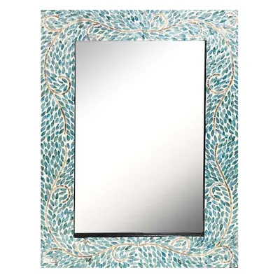 Blue Mother of Pearl Framed Gallery Rectangle Wall Mirror, 28x39