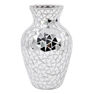 Metallic Mosaic Mirror Glass Vase, 10"