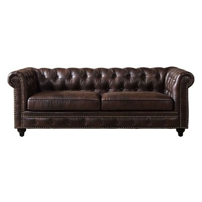 Chesterfield Brown Faux Leather Tufted Sofa, 79"