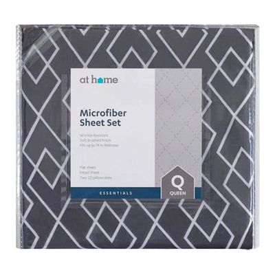 Grey Microfiber Diamond Print 4-Piece Sheet Set King