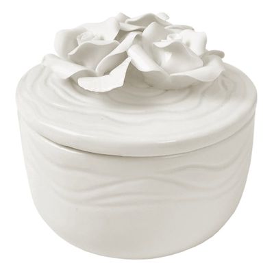 Grace Mitchell Floral Bouquet White Ceramic Box Decor, 3"
