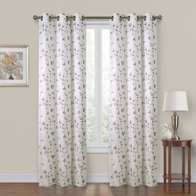 Chatham Grey Embroidered Sheer Grommet Window Panel, 84"
