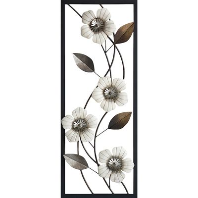 36 X14 White Metal Floral Framed Wall Decor