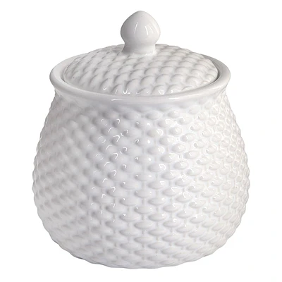 White Basket Weave Ceramic Sugar Bowl, 4"