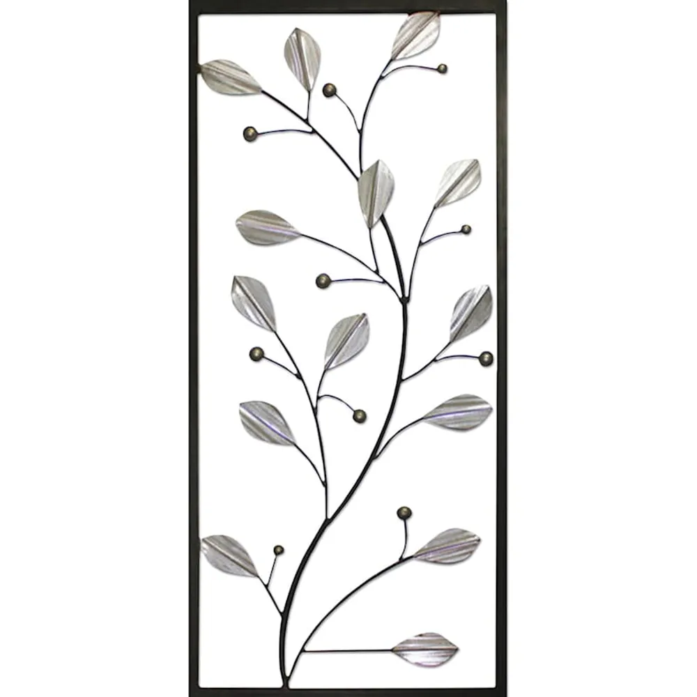 Silver Leaf Framed Metal Branch Wall Decor, 14x32