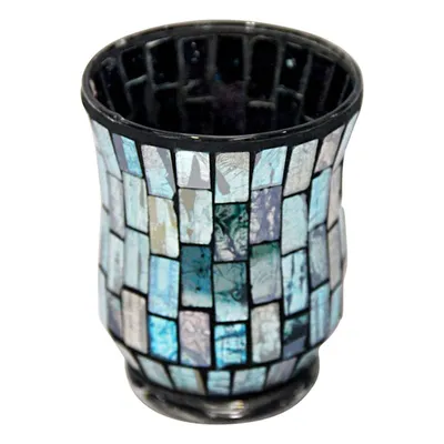 Turquoise Blue Tiled Mosaic Votive Holder, 4"