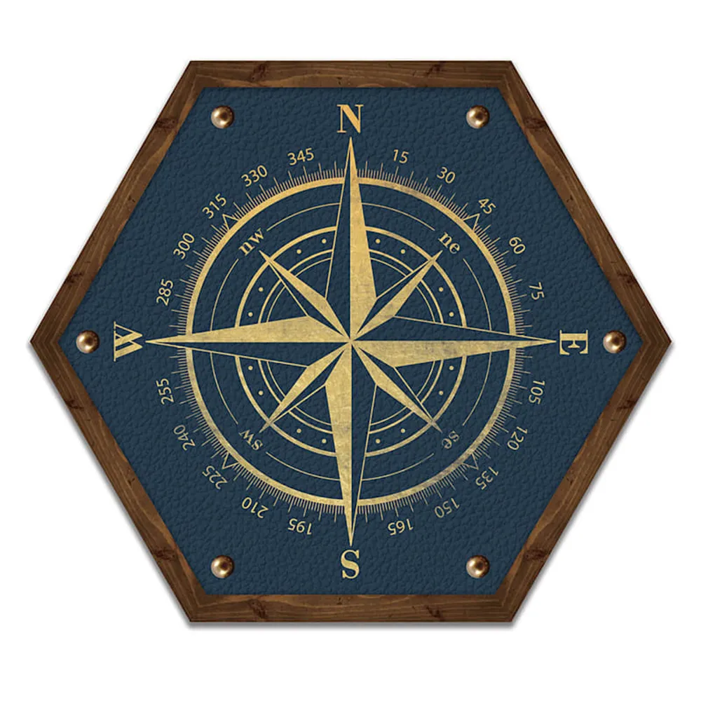 Blue Compass Wooden Wall Art, 10x12