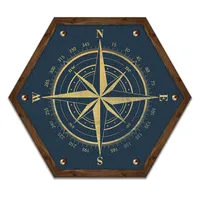 Blue Compass Wooden Wall Art, 10x12