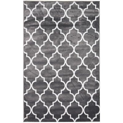 (D394) Dark Gray & White Quatrefoil Design Accent Rug, 3x5