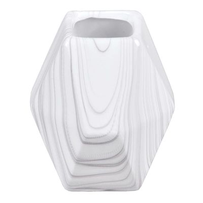 White Geometric Ceramic Marble Vase, 4"