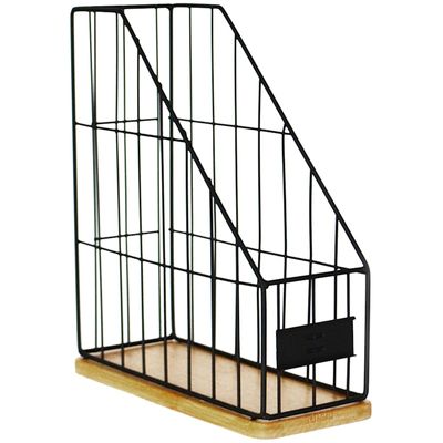 Matte Black Wire & Bamboo File Organizer