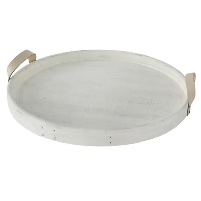 White Round Wooden Decorative Tray