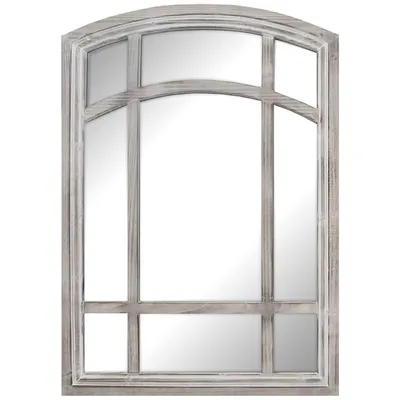 Arched Wood Window Pane Wall Mirror, 28x39