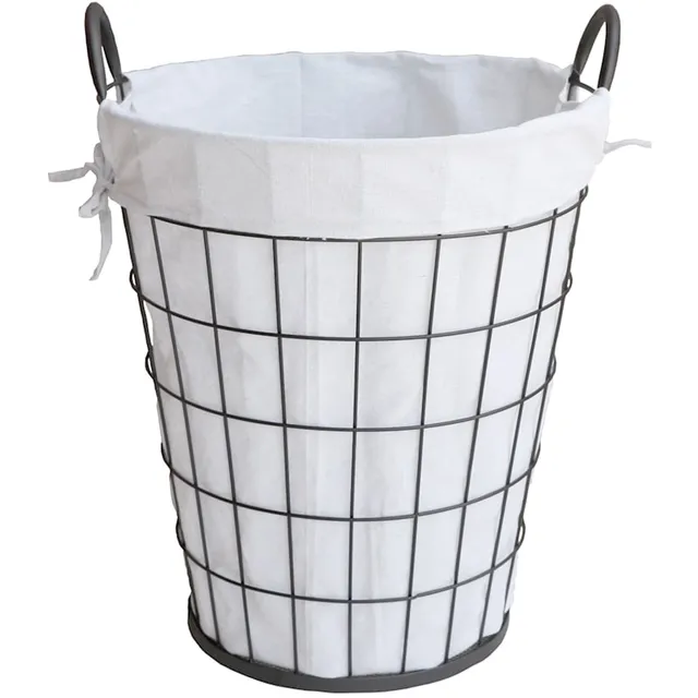 Black Square Metal Grid Laundry Hamper with Liner, Medium