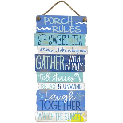 Laugh Together Porch Rules Wooden Sign, 15x30