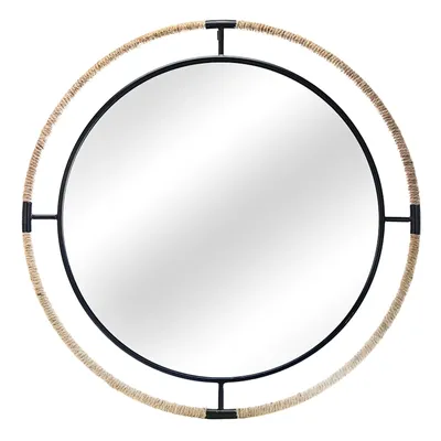 Black Metal with Rope Round Wall Mirror, 36"