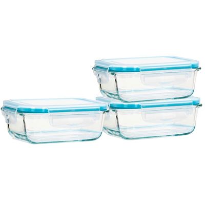 6-Piece 570ml Rectangle Glass Food Storage Set/Locking Lids