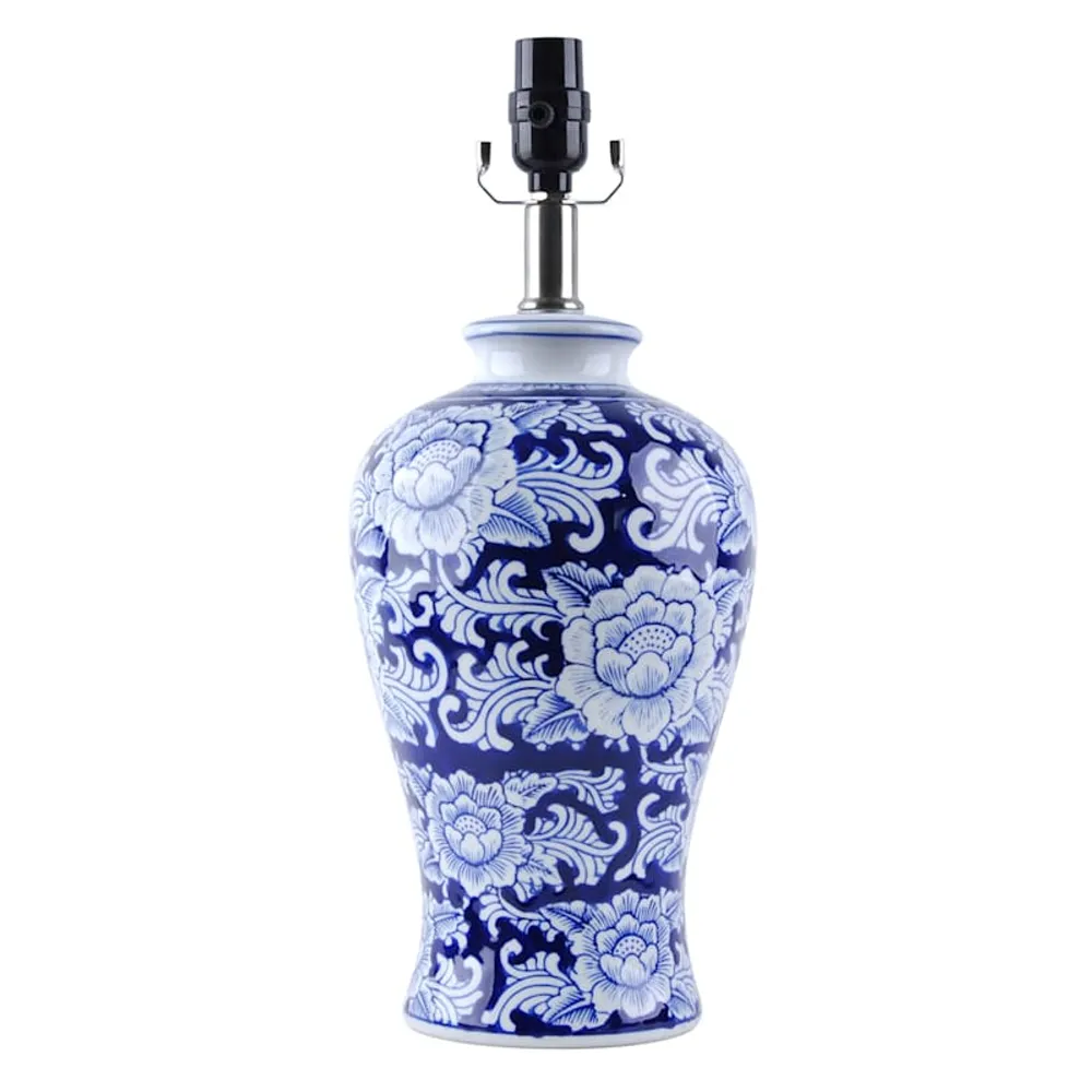 18in. Blue/White Floral Chinoiserie Urn Ceramic Table Lamp