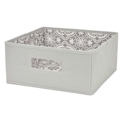 Square Fabric Storage Tote, Gray Tile Print