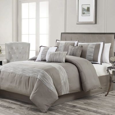 Bali Resort Taupe 7-Piece Embroidered Comforter, Queen