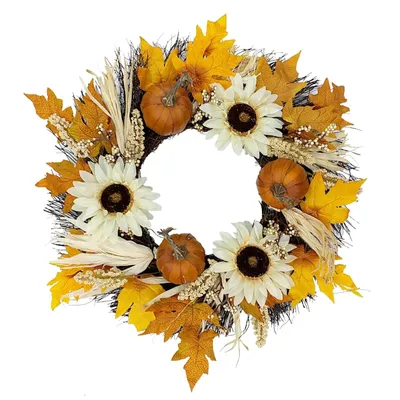 Sunflower, Berry & Pumpkin Wreath, 24"