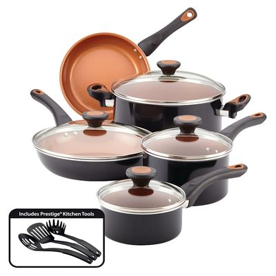 Farberware Glide Copper Ceramic Nonstick 12-Piece Black Cookware Set