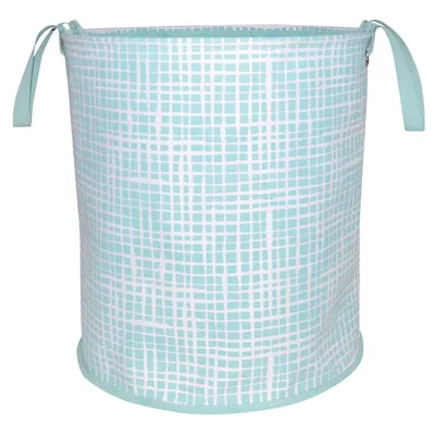 Geo Round Canvas Collapsible Laundry Hamper with Handles, Grey