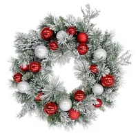 Ornament Ball Flocked Wreath, 24"