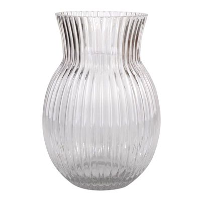 Laila Ali Clear Fluted Ribbed Glass Vase, 12"