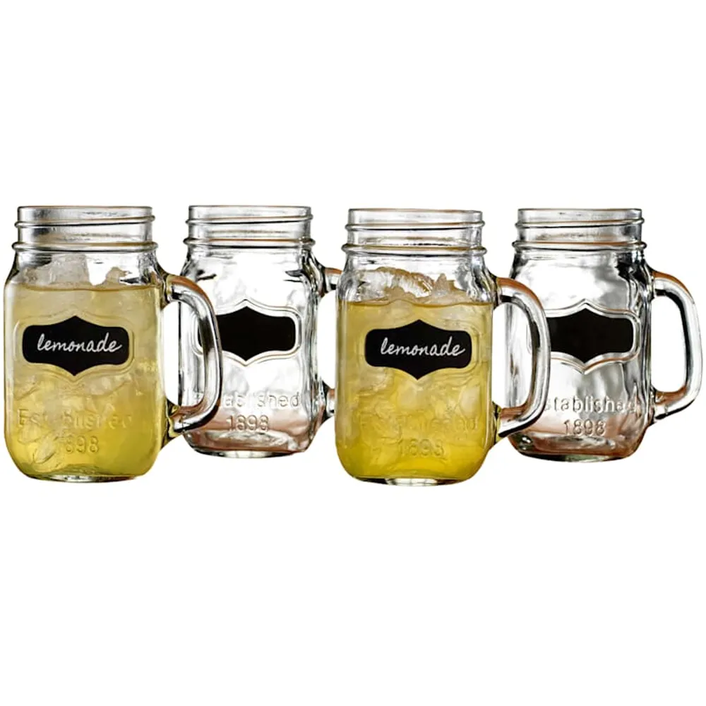 Set of 4 Chalk Label Glass Mason Jar Mugs,17oz