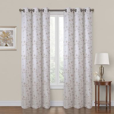 Chatham Tan Embroidered Sheer Grommet Window Panel, 84"
