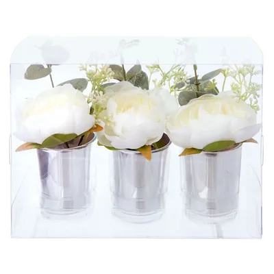 Set of 3 Ranunculus Flowers in Mercury Glass Vase