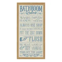 Bathroom Rules Framed Linen Wall Sign, 10x20