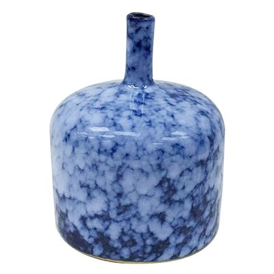 Emily White & Blue Ceramic Bottle Vase, 6"