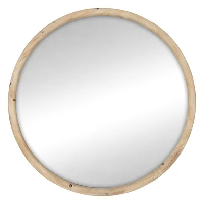 Wood Framed Round Wall Mirror